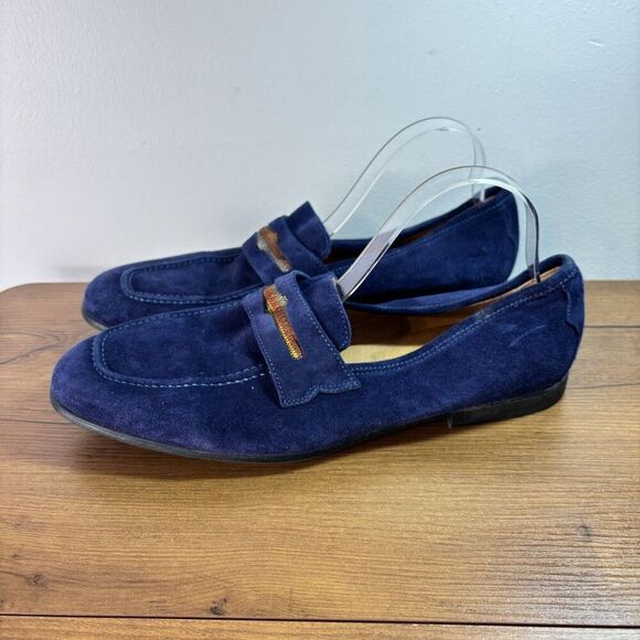 Robert Graham Sandhills Navy Blue Suede Penny Loafers Shoes Slip Ons Size 11 D main image 4